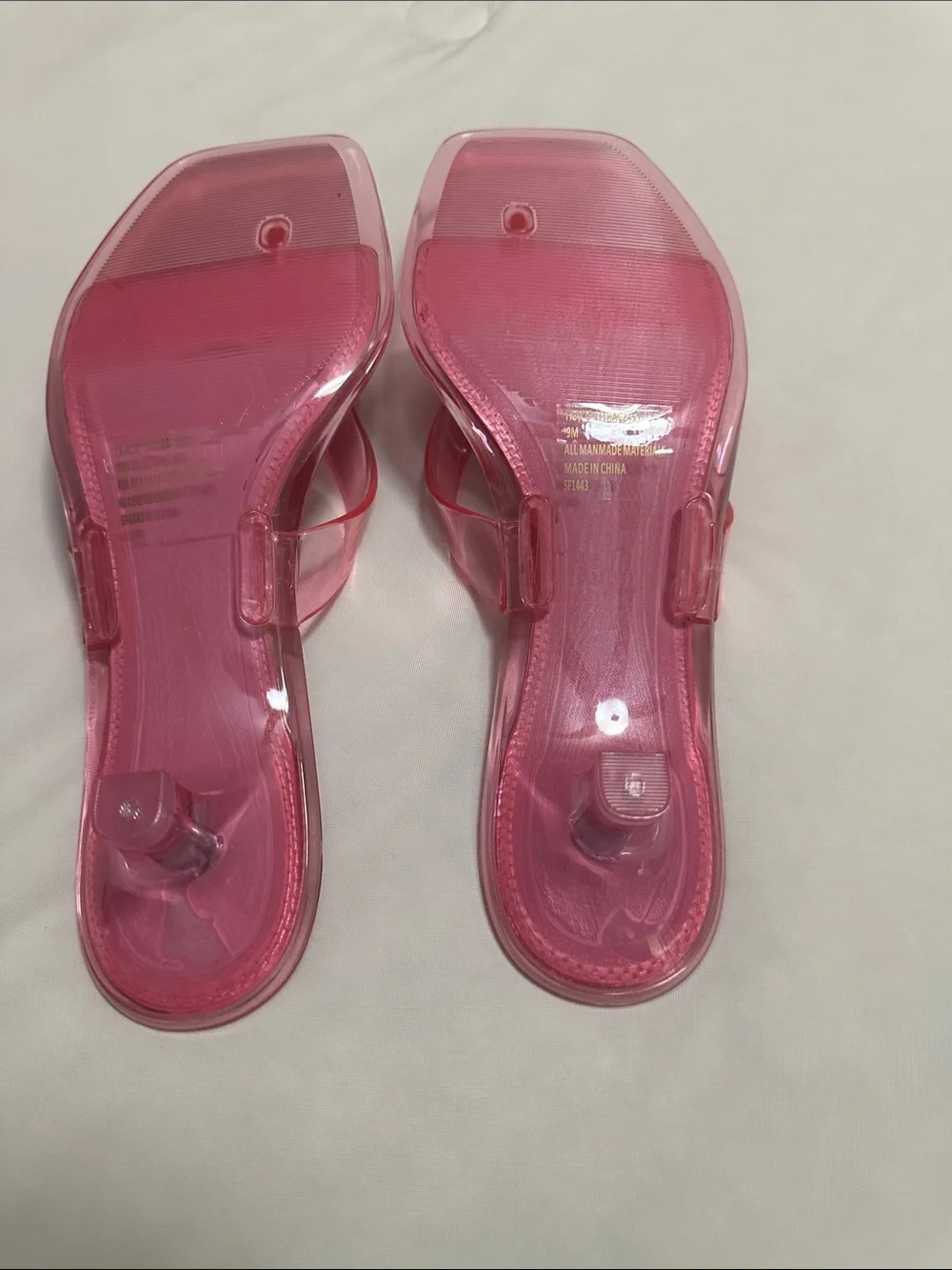 Steve Madden Clear Pink Jelly Square-Toe Thong Sandals